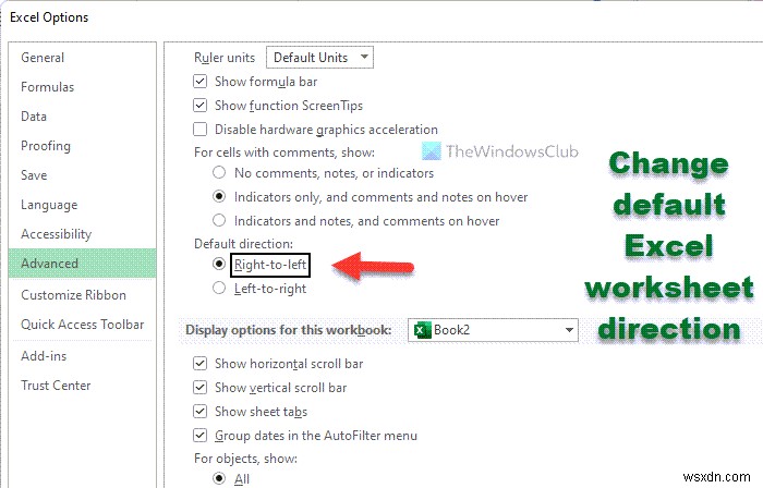 Cách thay đổi hướng trang tính Excel mặc định từ trái sang phải sang phải sang trái