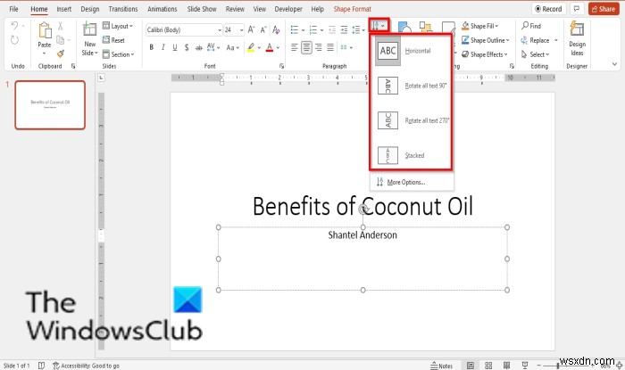 Cách xoay hoặc thay đổi Hướng văn bản (Text Direction) trong PowerPoint