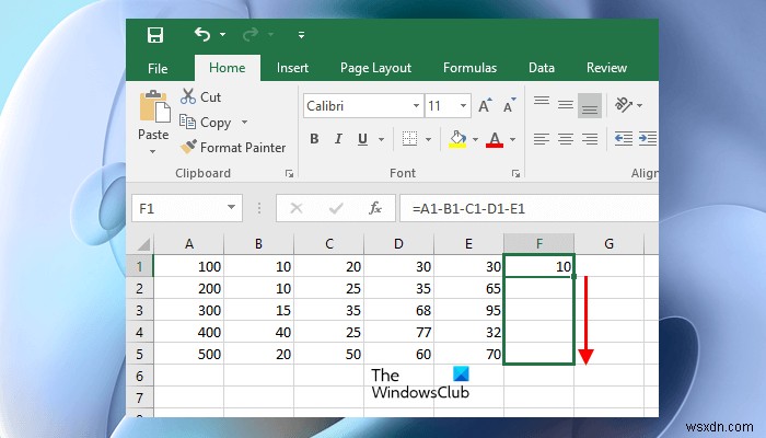 Cách trừ nhiều ô trong Excel