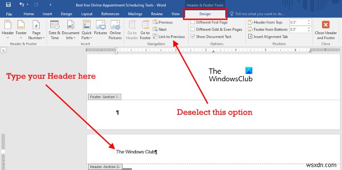 Cách chèn Header và Footer vào trang cụ thể trong Microsoft Word
