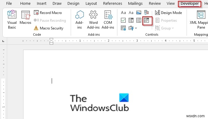 Cách chèn Date Picker Content Control (Bộ chọn ngày) vào Word