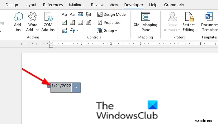 Cách chèn Date Picker Content Control (Bộ chọn ngày) vào Word