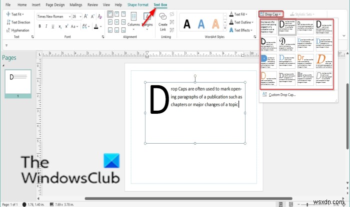 Cách tạo Drop Cap (Chữ cái đầu lớn) trong Microsoft Publisher