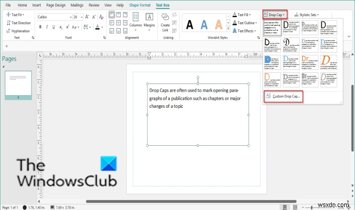 Cách tạo Drop Cap (Chữ cái đầu lớn) trong Microsoft Publisher