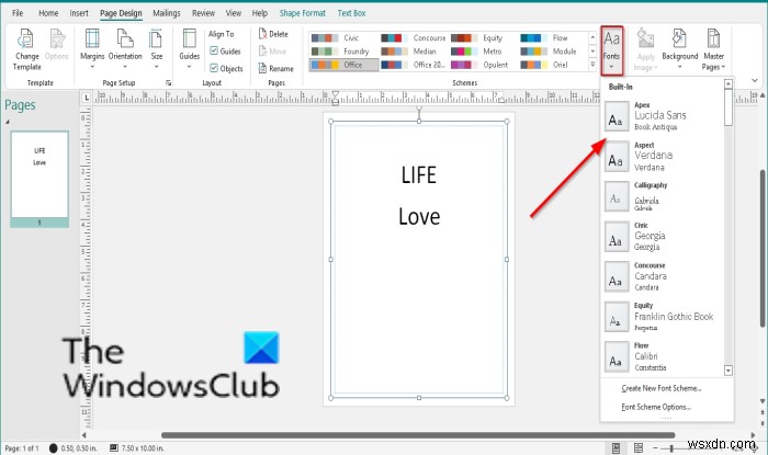 Cách áp dụng Font Schemes (Bố cục font) trong Publisher