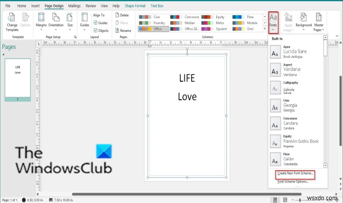Cách áp dụng Font Schemes (Bố cục font) trong Publisher