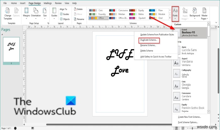Cách áp dụng Font Schemes (Bố cục font) trong Publisher