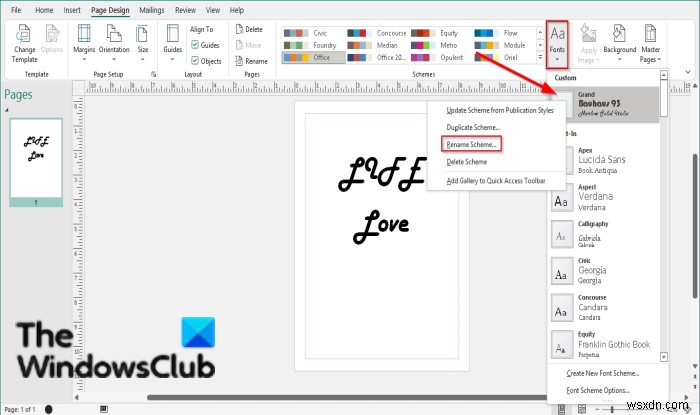 Cách áp dụng Font Schemes (Bố cục font) trong Publisher
