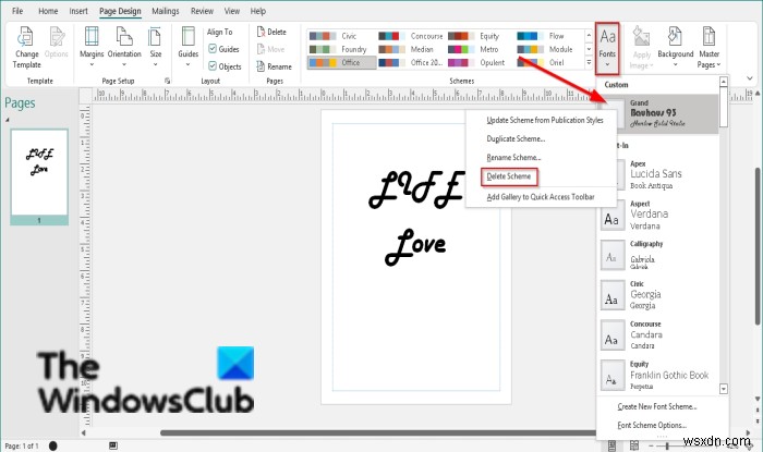 Cách áp dụng Font Schemes (Bố cục font) trong Publisher
