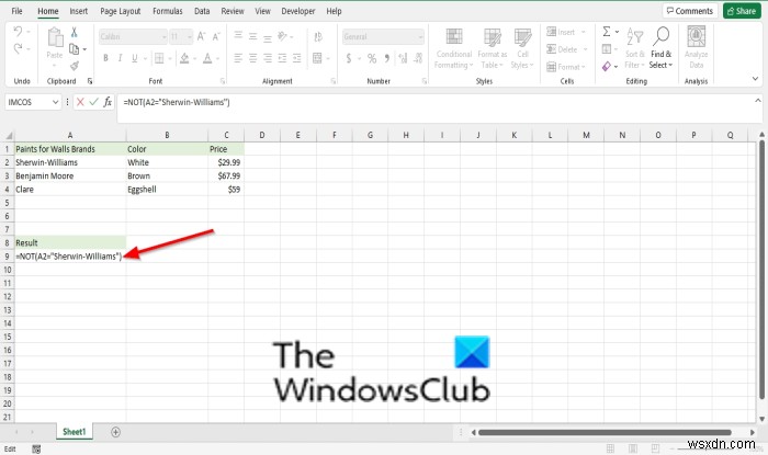 Cách dùng hàm NOT trong Microsoft Excel