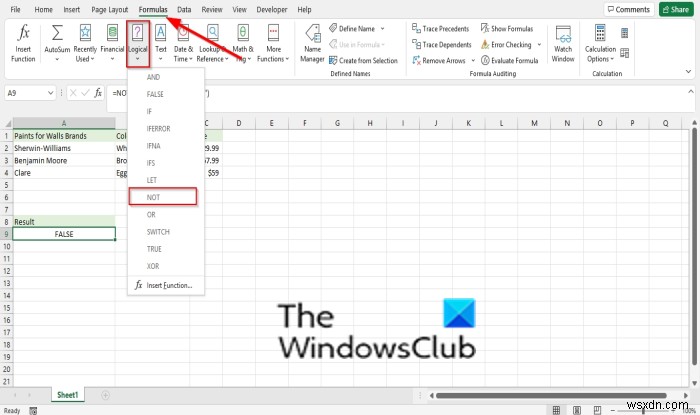 Cách dùng hàm NOT trong Microsoft Excel