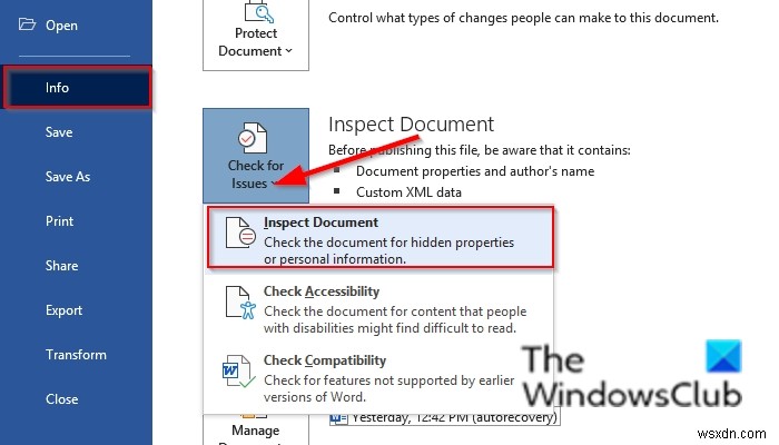 Cách kiểm tra tài liệu trong Word bằng Document Inspector (Trình kiểm tra tài liệu)