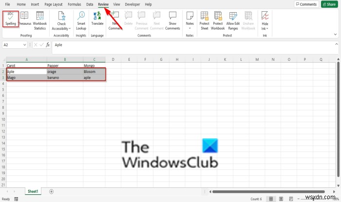 Cách Kiểm tra chính tả (Spell Check) vùng, phần, ô hoặc cột cụ thể trong Excel