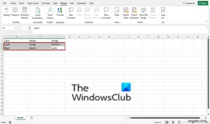 Cách Kiểm tra chính tả (Spell Check) vùng, phần, ô hoặc cột cụ thể trong Excel