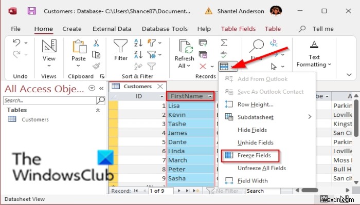 Cách đóng băng và bỏ đóng băng cột trong Microsoft Access