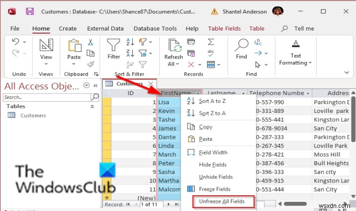 Cách đóng băng và bỏ đóng băng cột trong Microsoft Access