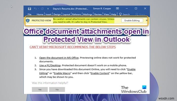 Khắc phục lỗi tệp đính kèm Office mở ở Protected View trong Outlook