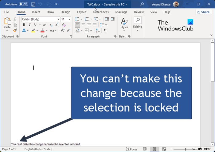 Khắc phục lỗi You can t make this change because the selection is locked trong Word