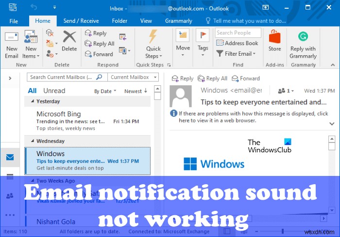 Khắc phục lỗi âm thanh thông báo email không hoạt động trong Outlook