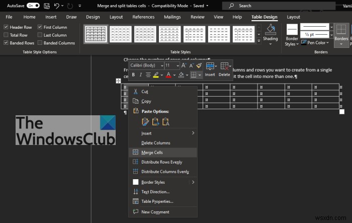 Cách gộp và tách ô trong Bảng Microsoft Word