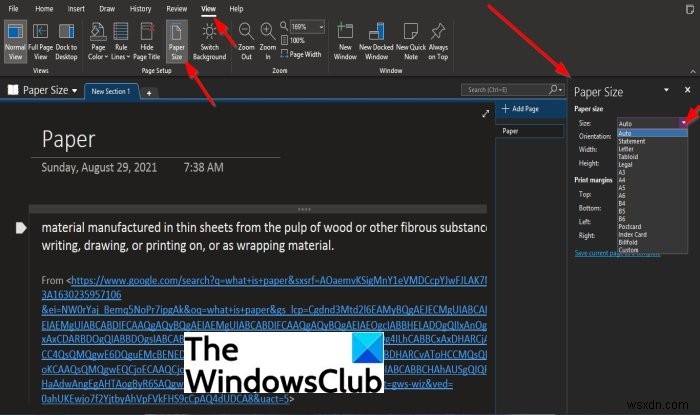 Cách thiết đặt hoặc thay đổi Kích thước trang và Lề (Margins) trong OneNote
