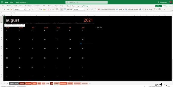 Các mẫu Lịch tốt nhất cho Google Sheets và Excel Online