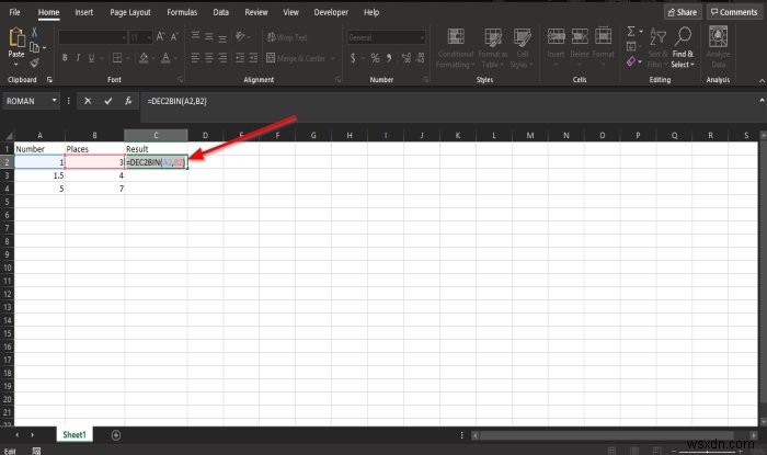 Cách dùng hàm DEC2Bin trong Microsoft Excel để chuyển số thập phân sang nhị phân