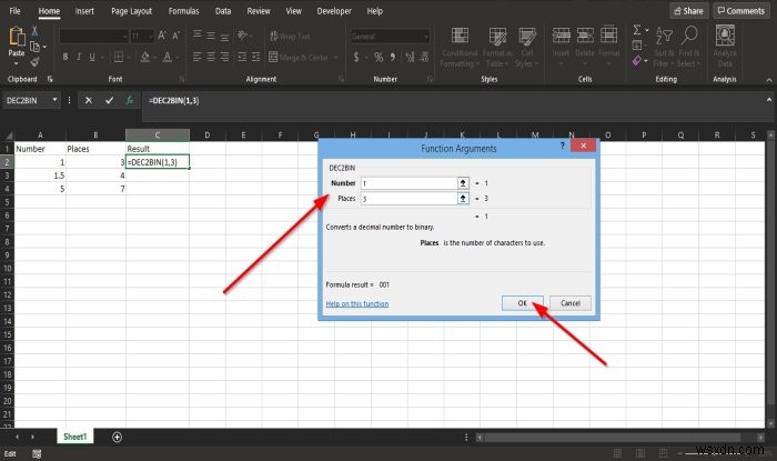 Cách dùng hàm DEC2Bin trong Microsoft Excel để chuyển số thập phân sang nhị phân
