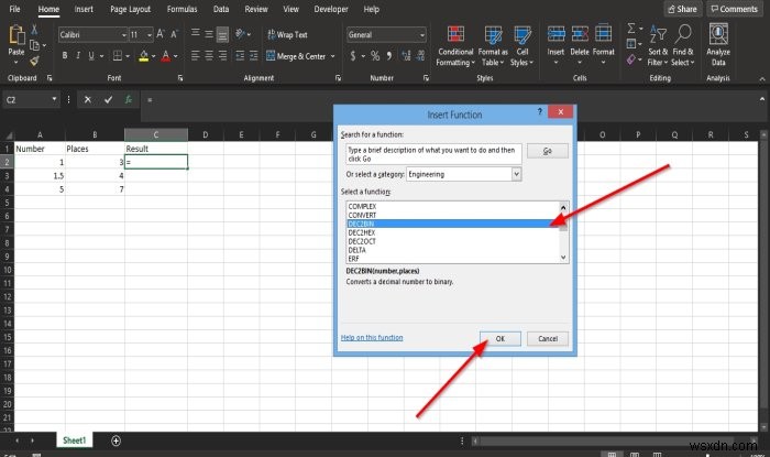 Cách dùng hàm DEC2Bin trong Microsoft Excel để chuyển số thập phân sang nhị phân