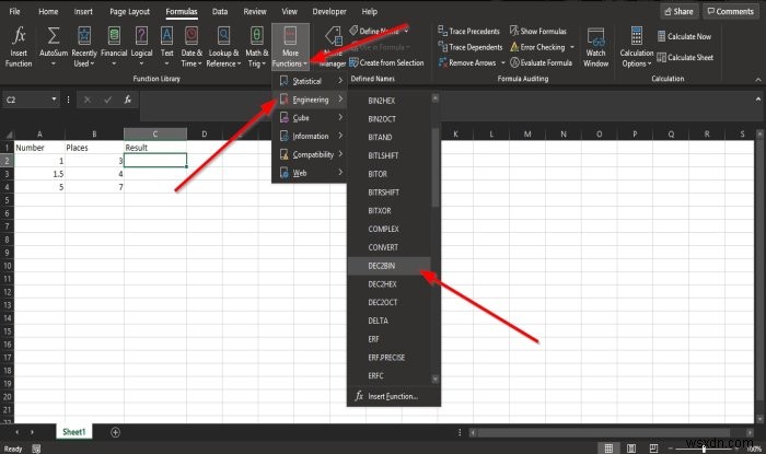 Cách dùng hàm DEC2Bin trong Microsoft Excel để chuyển số thập phân sang nhị phân