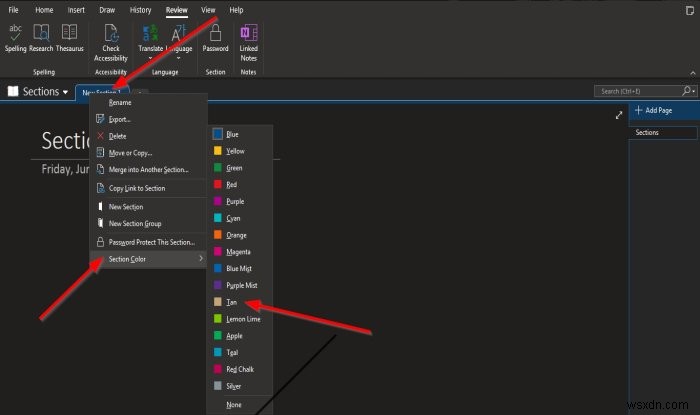 Cách thêm màu cho Section trong OneNote