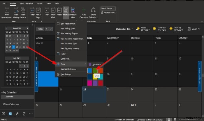 Cách thay đổi màu nền Lịch trong Outlook