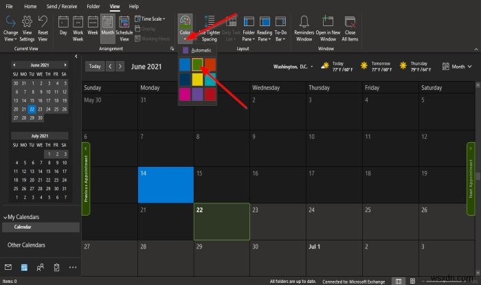 Cách thay đổi màu nền Lịch trong Outlook