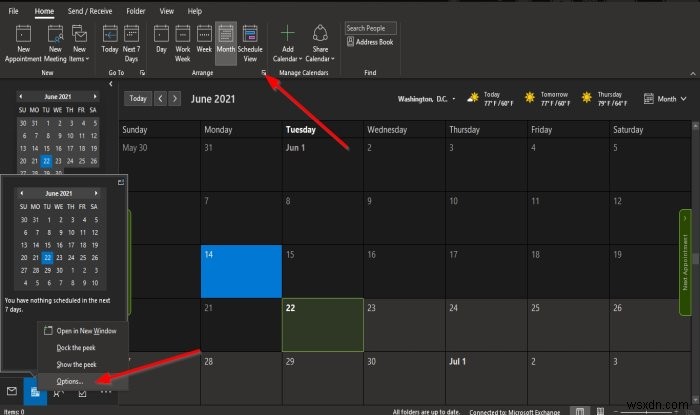 Cách thay đổi màu nền Lịch trong Outlook
