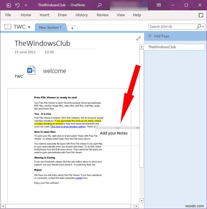 Cách chèn tài liệu Word vào ghi chú OneNote