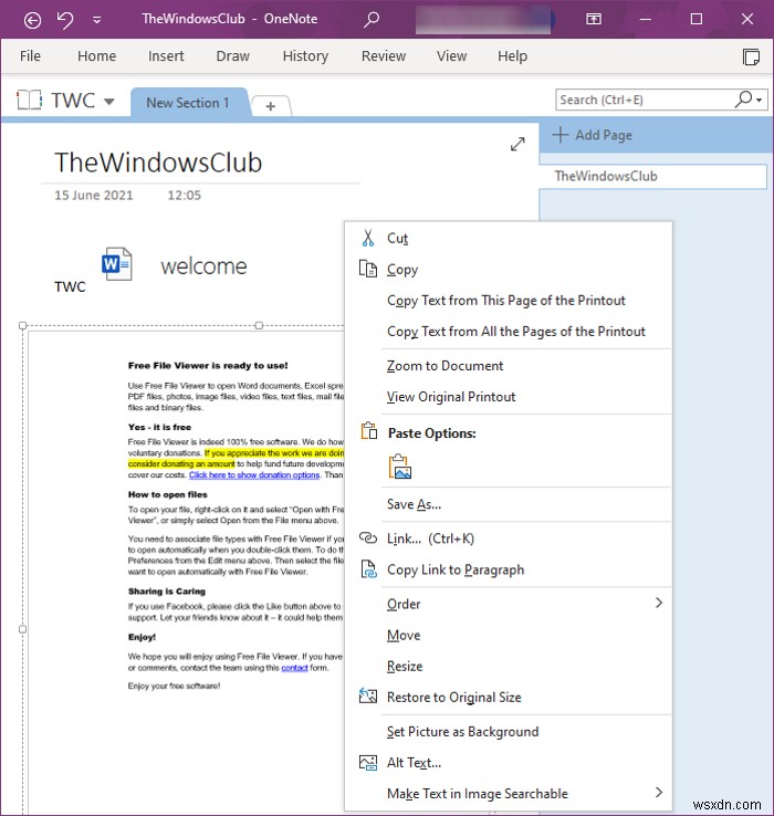 Cách chèn tài liệu Word vào ghi chú OneNote