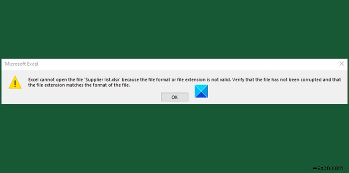 Excel không mở file: định dạng hoặc phần mở rộng không hợp lệ