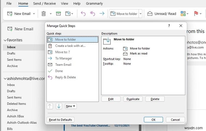 Cách tạo Quick Steps (Các bước nhanh) trong Outlook