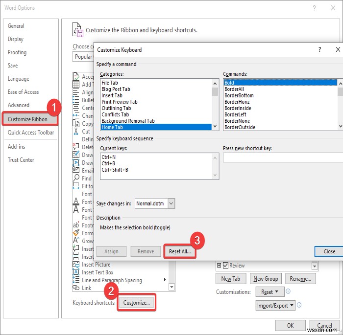 Phím tắt không hoạt động trong Microsoft Word