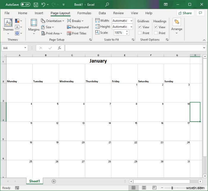 Cách tạo Lịch (Calendar) trong Microsoft Excel