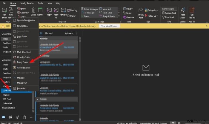 Cách làm rỗng thư mục Thư rác (Junk Email) trong Outlook