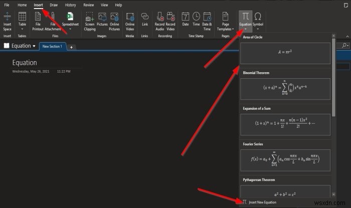 Cách chèn Equations (Phương trình) và Symbols (Ký hiệu) vào trang trong OneNote
