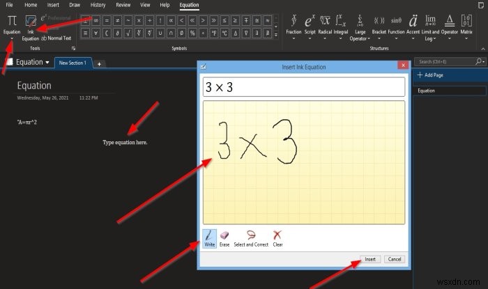 Cách chèn Equations (Phương trình) và Symbols (Ký hiệu) vào trang trong OneNote