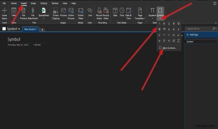 Cách chèn Equations (Phương trình) và Symbols (Ký hiệu) vào trang trong OneNote