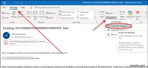 Cách thu hồi và thay thế email trong Microsoft Outlook hoặc Outlook 365