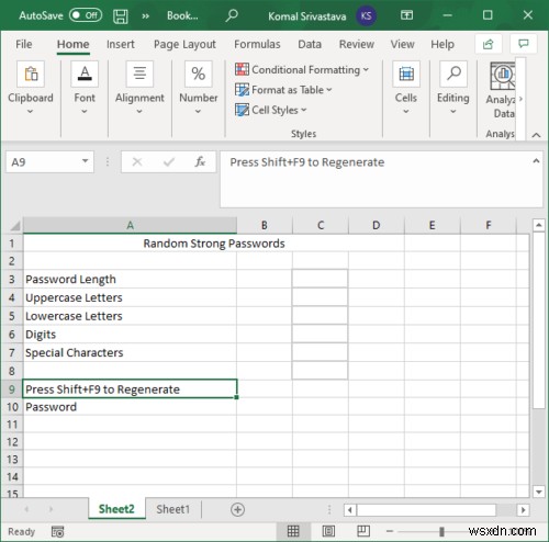 Cách tạo mật khẩu ngẫu nhiên mạnh trong Microsoft Excel