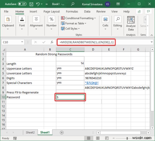 Cách tạo mật khẩu ngẫu nhiên mạnh trong Microsoft Excel