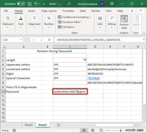 Cách tạo mật khẩu ngẫu nhiên mạnh trong Microsoft Excel
