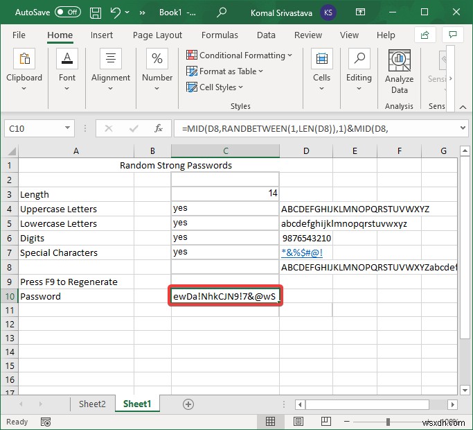 Cách tạo mật khẩu ngẫu nhiên mạnh trong Microsoft Excel
