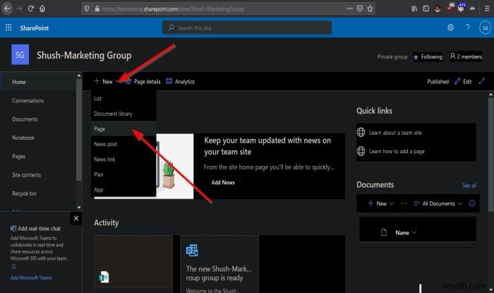 Cách tạo Trang cho trang SharePoint của bạn